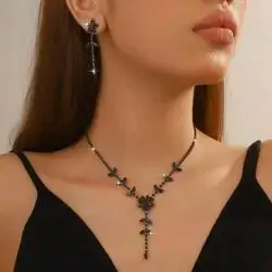 Rhinestone flower Necklace and Earrings