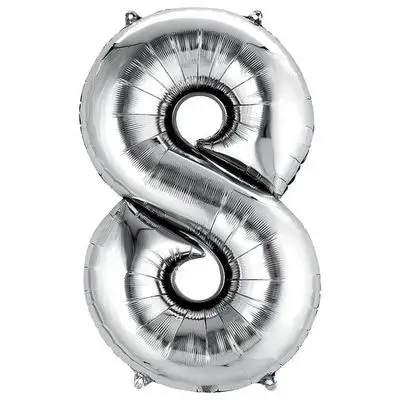 Silver Number 8 Helium Balloon