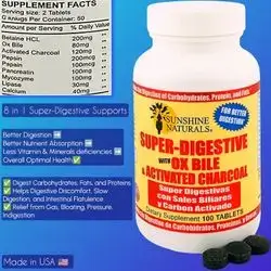 Super Digestive, Ox Bile & Activated Charcoal & Enzymes, Bloating Relief, Gut Cleanse, Nutrient Absorption, Anti Gas, Promotes Overall Wellness, Easily digest proteins & carbohydrates & fats, 100 Tabs digestive enzymes
