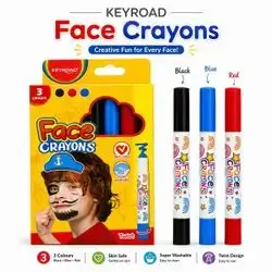 KEYROAD Face Crayons Set in 3 colors: Red, Blue & Black.