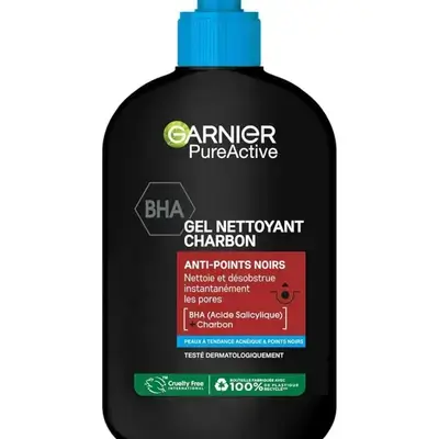 Garnier Pure Active Nettoyant Visage Anti-Points Noirs Gel - Nettoie & Désincruste les Pores - Enrichi en Charbon Actif et Acide Salicylique - For Peaux à Tendance Akneiques - 250 ml