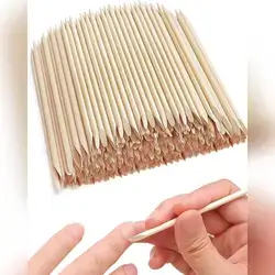 100pcs Disposable Orange Wood Stick For Cuticle Pusher & Nail Cleaning