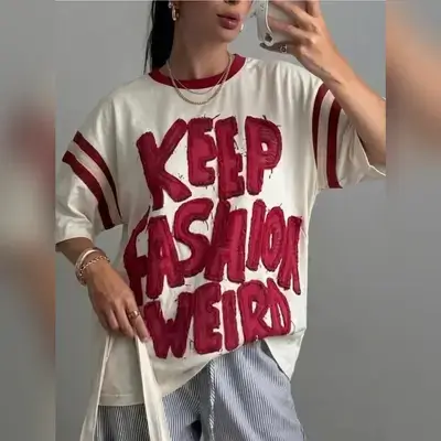SHEIN Graphic Letter Print Oversized Tee Casual oversized T-shirth - Small