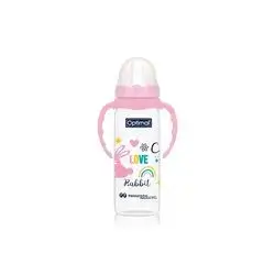 Narrow Neck Feeding Bottle 240ml (+6) with Handle - Pink