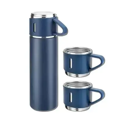 Vacuum Flask Set with Matching Cups - Blue