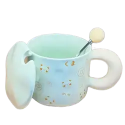 Cute Ceramic Cup with Lid and Spoon