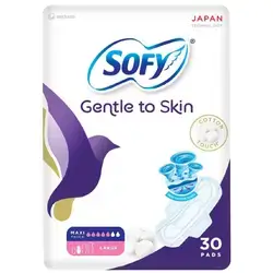 SOFY Gentle to Skin Sanitary Pads with Wings, Slim, Large 30 Pads