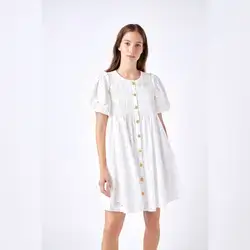 West Fade Embroidered Cotton Eyelet Button-Up  Dress - Small 