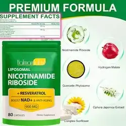 NAD Supplement, Liposomal Nicotinamide Riboside 900mg, Resveratrol, Quercetin, Quercetin Phytosome, High Purity NAD for Anti-Aging, Longevity, Beauty, Energy, Cellular Health, Stamina & Healthy Aging - Strength, 80 Capsules nad