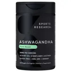 Sports Research® Ashwagandha Softgels with Coconut MCT Oil - Natural Ayurvedic Adaptogen Made with Shoden® Ashwa for Relaxation, Calm & Sleep Support - Gluten Free & Vegan Friendly - 120 Count