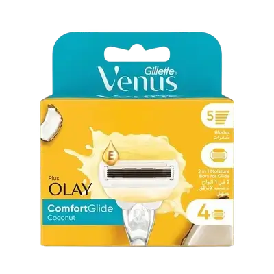 Venus Olay Plus Comfort glide Coconut 5 Blades 4 Razors _ Gillette