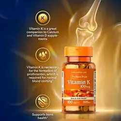 Puritan's Pride Premium Vitamin K 100mcg, Vitamin k, for Bone, Joint, and Blood Clotting Health Support, 100 Day Supply, 100 Tablets