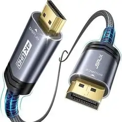 JSAUX 4K DisplayPort to HDMI Cable 2,meter, DP to HDMI Video UHD 2K@120Hz/4K@30 Nylon Braided DP to HDTV Uni-Directional Cord for Dell, Monitor, Projector, Desktop, AMD, NVIDIA, Lenovo, HP-Grey