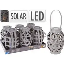 Solar Lantern Rattan Gray Led