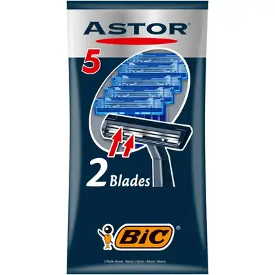 Set of 5 Disposable Razors with 2 Blades ASTOR TWIN BIC