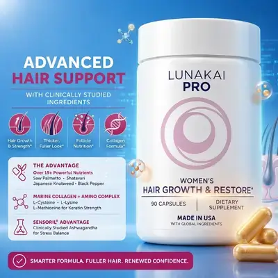 Lunakai USA Made Hair Growth Supplement for Women, Advanced 20 Nutrient with, Marine Collagen, Saw Palmetto, Biotin, Keratin, Ashwagandha, L Cysteine, Shatavari, Resveratrol, Daily Hair Vitamins for Thicker Strands, Hair Growth, 90 Capsules