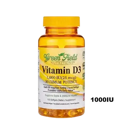 Vitamin D3 1000IU (25mcg) Maximum Potency 100 Softgels _ Green Field