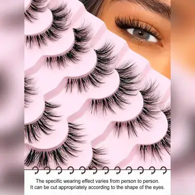 Asiteo 7 Pairs Fluffy False Eyelashes, Natural Thin Eyelashes