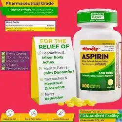 Aspirin 500 Tablets, Low Dose Aspirin 81mg [Enteric Coated] - NSAID Pain Reliever & Fever Reducer for Adults, Helps with Minor Aches, Headaches, Muscle Pain, Toothaches, and Joint Discomfort, 500 Tablets aspirin 