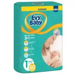 Evy Baby Diapers size 1 - From (2-5 Kg) - 60 Pieces