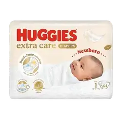 HUGGIES Extra Care Diapers Newborn Size 1 Up to 5kg 64 Diapers _ Kimberly-Clark