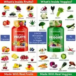 Fruits and Veggies Superfood - Nature Fruits and Vegetables, super Greens, Non GMO, Soy Free, Superfood Vitamins & Minerals Nutritional Balance - (Total 180 Capsules - Pack of 2) Made in USA