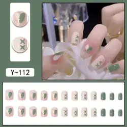 24pcs ABS Cute Press-on Nails Long Square Simple Pattern French and Model Style with Nail Glue for Finger Application