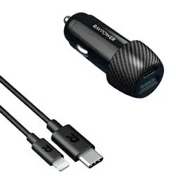 Ravpower Vc031 Pd Dual Port Usb C Car Charger With Usb C To Lightning Cable