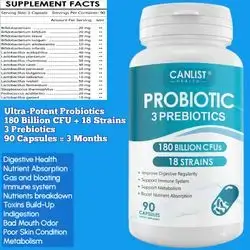 Probiotics, 180 Billion CFU, 18 Strains, 3 Prebiotics, Probiotic, Ultra Potency, one per day, digestive health, colon, nutrient breakdown & absorption, Immunity, skin health, bad mouth odor, 90 Capsules Probiotics 