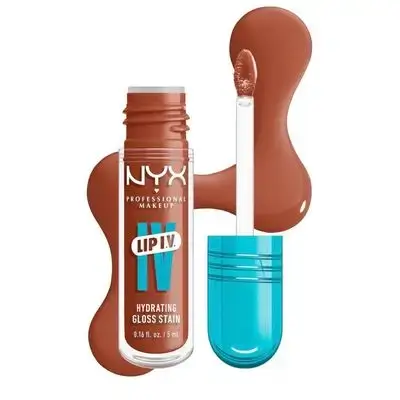 NYX Professional Makeup Lip IV Hydrating Gloss Stain, Lip Gloss, Up to 12HR Hydration, High Pigment, Wet Shine Finish, Caramel Drip