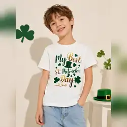 SHEIN Kids My Best St. Patrick's Day Slogan Print Fitted T-Shirt - 7 Years 
