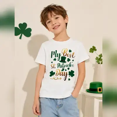 SHEIN Kids My Best St. Patrick's Day Slogan Print Fitted T-Shirt - 7 Years