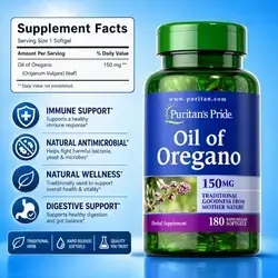 Oil of Oregano, 150mg, 10:1 Extract =1500mg, Oregano Oil, Supports Immunity, Digestive system, Antimicrobial, anti Inflammatory, anti Virus, anti Fungus, Fights Bad bacteria, Anti parasite, muscle pain, anti asthmatic, 180 Softgels Oregano Oil