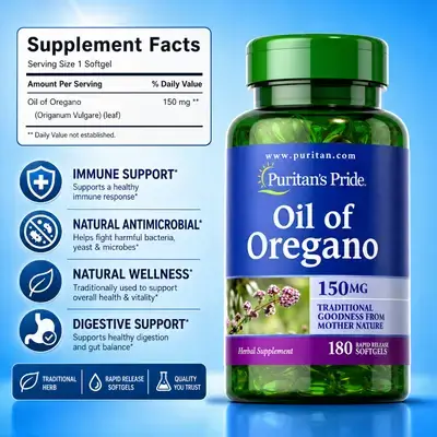 Oil of Oregano, 150mg, 10:1 Extract =1500mg, Oregano Oil, Supports Immunity, Digestive system, Antimicrobial, anti Inflammatory, anti Virus, anti Fungus, Fights Bad bacteria, Anti parasite, muscle pain, anti asthmatic, 180 Softgels Oregano Oil 