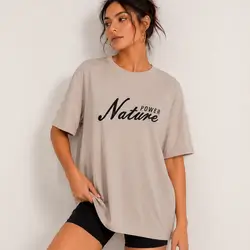 Casual T-shirt featuring a stylish “Nature Power” slogan print - Large