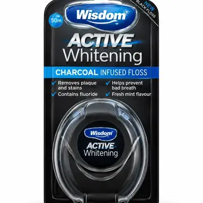 Wisdom active whitening charcoal infused floss 50m