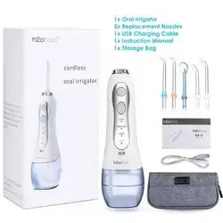 H2ofloss Water Flosser Portable Dental Oral Irrigator with 5 Modes, 6 Replaceable Jet Tips, Rechargeable Waterproof Teeth Cleaner