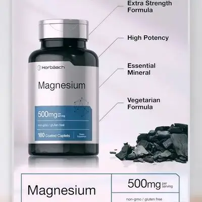 Horbäach Magnesium 500mg, magnesium oxide, magnesium 500mg, Superior Quality, Extra Strength, 180 Caplets magnesium