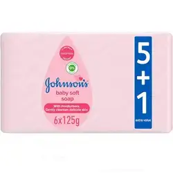 Johnson Baby Soap with Baby Lotion, Moisturizing & Mild, Easy-Grip Pack of 6 - 125g
