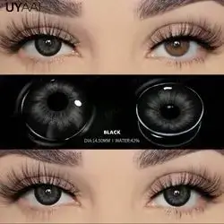 UYAAI Black Colored Contact Lenses For Eyes Milk Ball Series 1 Pair 1 Year Disposable Fashion Lenses Party Style Eye Contact