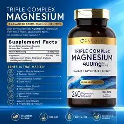 Triple Magnesium Complex, 3 Forms in 1, 400 mg, Magnesium Malate, Magnesium Glycinate, Magnesium Citrate, Magnesium Complex, 240 Caps Magnesium