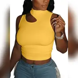 SHEIN Plus Size Stand Collar Hollow Out Pleated Casual Tank Top - 1XL
