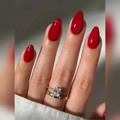 30Pcs/Set Almond Shaped Solid Dark Red Minimalist Vintage Style False Nails