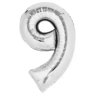 Silver Number 9 Helium Balloon