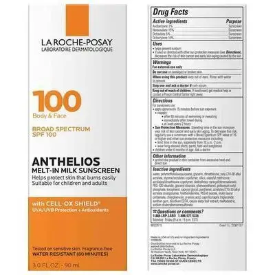 La Roche-Posay Anthelios Melt-in Milk Body & Face Sunscreen Lotion Broad Spectrum SPF 100, 90ML