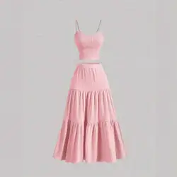 SHEIN MOD 1 Set Women's Pink Camisole Top And Long Midi Skirt - XL