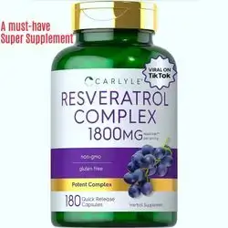 Carlyle Resveratrol Supplement, Longevity and Anti-Aging, Cardiovascular Health, Blood Pressure, cholesterol, Clotting, Metabolic & Diabetes, brain and cognition, 180 Capsules, Potent Complex, Resveratrol