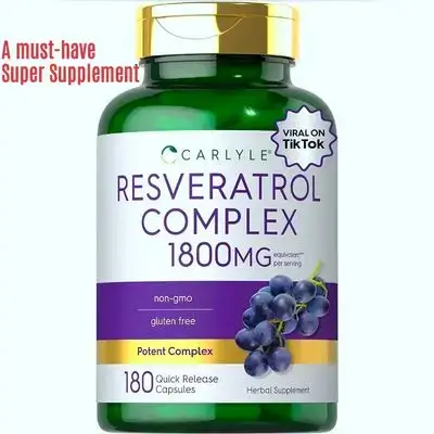 Carlyle Resveratrol Supplement, Longevity and Anti-Aging, Cardiovascular Health, Blood Pressure, cholesterol, Clotting, Metabolic & Diabetes, brain and cognition, 180 Capsules, Potent Complex, Resveratrol