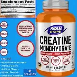NOW Foods Sports Nutrition, Creatine Monohydrate Powder, Mass Building, Energy Production, Creatine Monohydrate, Pure Powder, No Fillers, 8-Ounce (227 grams), 45 Servings Creatine