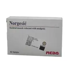 NORGESIC SKELETAL MUSCLE RELAXANT WITH ANALGESIC 30TABLETS//نورجيسيك اقراص(Norgesic) الأدويةالمسكنة للألم والمضادة للالتهابات التي تستخدم لعلاج الألم الناتج عن العضلات المتوترة وتشنجاتها. يحتوي هذا الدواء على مزيج من الباراسيتامول والأورفينادرين، 